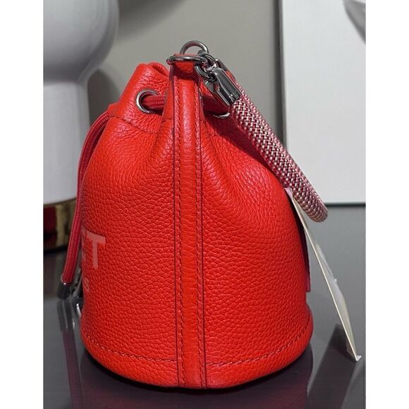 Marc Jacobs The Leather Mini Bucket Bag, ELECTRIC ORANGE - Picture 7 of 15